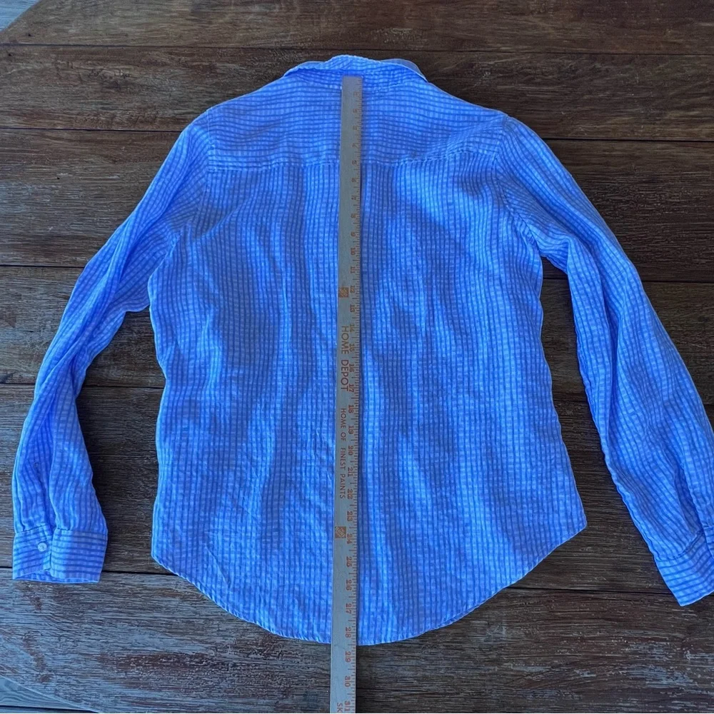 Lilly Pulitzer 100% Linen Button Down Shirt Women’s Purple Blue Plaid Size Large - Picture 13 of 15